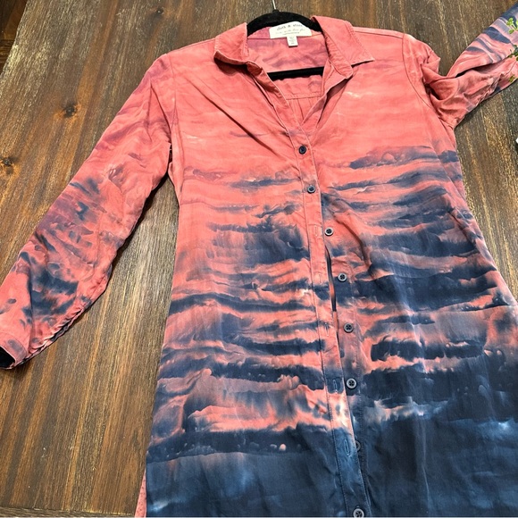 Maxi Shirtdress Tie dye button down V neck tie waist dress Anthropologie - Picture 15 of 16